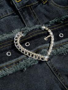 ROMWE PETITE Y2K复古心形金属扣毛边腰带低腰修身喇叭牛仔裤女款 - 藍色 - 查看 4