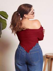 Lupita Cardoza Y2K Grunge 不对称领口生菜边 T 恤 - 紅色 - 查看 2