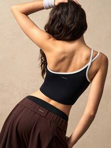 VARSIVA Contrast Trim Fitted Cropped Sports Tank Top - Black and White - View 2