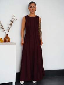 SAYEHFBABY New Arrival Summer Pleated Sleeveless A-Line Dress,Elegant Dresses For Women Christmas Party Red Burgundy Casual Burgundy Valentine's Day - Burgundy - View 1