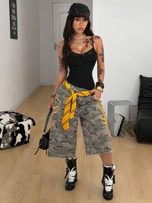 Coolane 女士春季音乐会服装街头风Y2K时尚休闲蕾丝拼接蝴蝶结弹力胸衣连体衣 - 黑色 - 查看 4