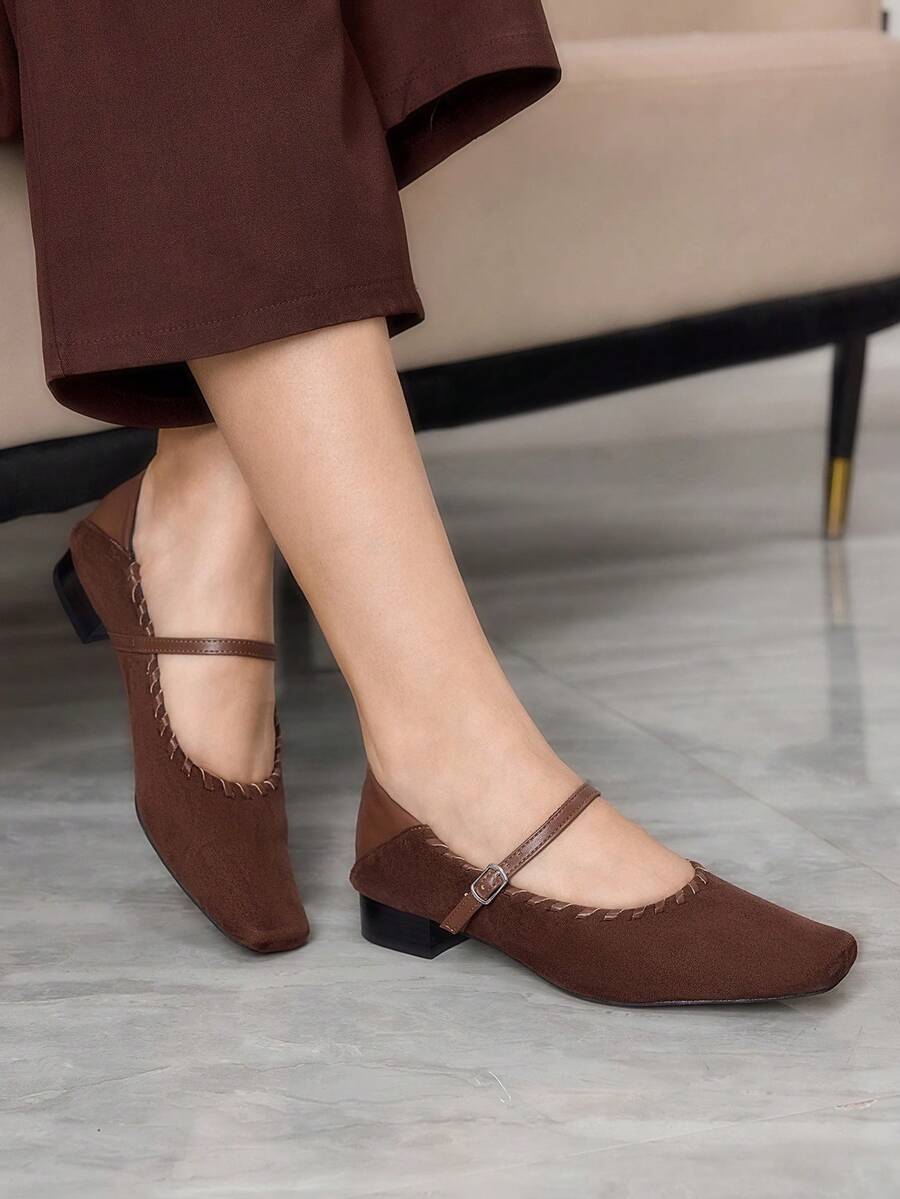 Sleekvia 女士搭扣设计休闲百搭平底鞋 - 咖啡棕 - 查看 1