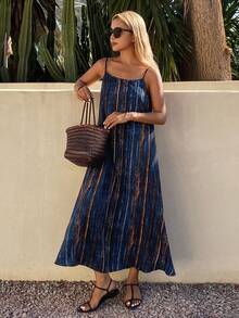 DAZY Women's Casual Contrast Stripe Sleeveless A-Line Mid-Length Dress, Summer - Blue - View 5