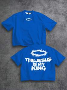 Manfinity ZONE917 男士圆领字母印花休闲百搭日常短袖T恤 - 寶藍色 - 查看 6