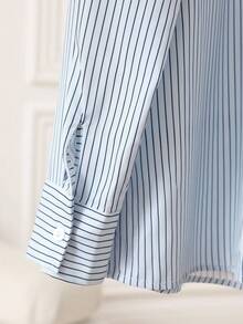 Airaco 女式休闲学院风开学季刺绣马匹条纹拼布针织斗篷二合一衬衫，常规版型长袖，秋季 - 藍色 - 查看 4