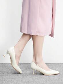 CUCCOO BIZCHIC Women's Pointed Toe Beige Patent Leather Fashion Daily Commuter Model To Work Basic Wear Stiletto High Heel Shoes - Beige - View 5