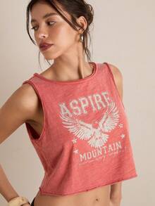 Easelle Women's Rust-Red Knitted Sleeveless Cropped Vest, Washed And Patterned With Snowflake Design. - Redwood - View 1