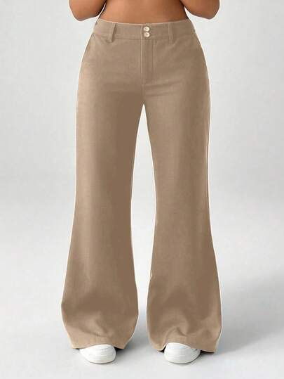 SHEIN EZwear 大码女式纯色口袋阔腿宽松休闲裤