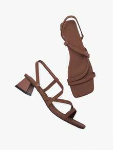 女士棕色系带高跟凉鞋，简约优雅时尚休闲女士凉鞋 - 棕色 - 查看 11