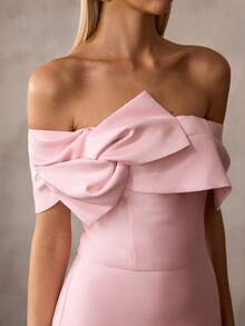 MOTF Soiréza WOMEN'S OFF THE SHOULDER EMBROIDERED SATIN PARTY EVENING DRESS, SPRING/SUMMER - Pink - View 2