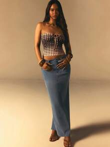 Athîral Women's Casual Washed Denim Skirt - Blue - View 3