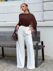 Jeta Ari 女士简约时尚白色阔腿裤，适合通勤，白色阔腿裤，高腰阔腿裤，白色西装裤，秋冬季。 - 白色 - 查看 1