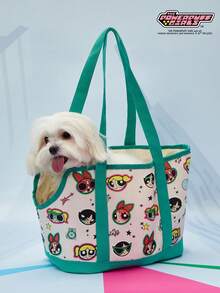 THE POWERPUFF GIRLS X PETSIN Túi vận chuyển cỡ lớn dành cho chó nhỏ, thỏ và mèo; Túi vận chuyển bằng vải bạt mềm mại dành cho chó, được trang bị dây buộc bên trong; Túi vận chuyển chó con và mèo có thể gấp gọn, màu xanh lá cây. - màu xanh lá - Xem 1