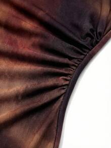 Ellevyn Vestido midi elegante de mujer con cuello redondo, plisado y cintura con efecto teñido anudado, adecuado para fiestas y reuniones - Multicolor - Ver 6