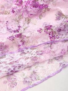 Flirla Áo hai dây ren in hoa dành cho nữ, áo thun in hình, áo kiểu nữ. - Màu tím hoa cà - Xem 5