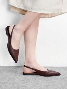 CUCCOO BIZCHIC Basic Simple Solid Pointed Toe Flats Commuter Shoes, Black Glossy PU For Women, Workplace Spring Shoes Spring Break Easter For Christmas Spring Shoes - patent leather brown - View 3