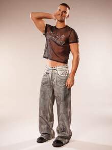 FeverCity 男士圆领字母水钻图案休闲百搭日常短袖T恤 - 黑色 - 查看 4