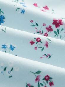 lacRébo Sky Blue Fitted Midi Dress With Floral Print And Lace Details, Spring-Summer Style Spring Summer French Style Parisian Style Holiday Dress Vacation Dress Wedding Guest Dress - Multicolor - View 8