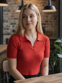 Crop top tejido con cuello en V Camisero - rojo - Ver 3