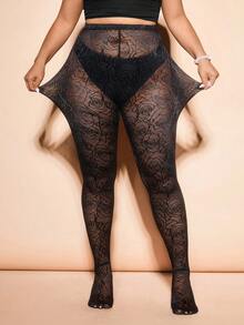 Cravure Quần tất nữ cỡ lớn họa tiết hoa hồng gợi cảm lãng mạn dành cho buổi hẹn hò. - màu đen - Xem 5