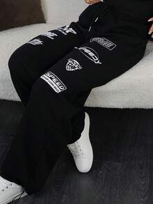 SAYEHFBABY 夏季运动休闲徽标图案宽松运动裤 - 黑色 - 查看 3