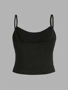 SHEIN EZwear 黑色休闲露脐性感吊带背心，修身大码女款，夏季 - 黑色 - 查看 2