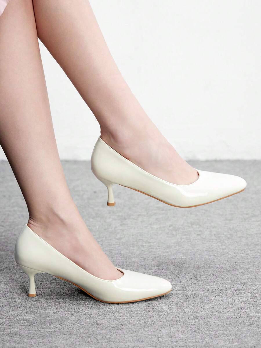 CUCCOO BIZCHIC Women's Pointed Toe Beige Patent Leather Fashion Daily Commuter Model To Work Basic Wear Stiletto High Heel Shoes - Beige - View 1