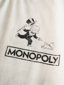 MONOPOLY X SHEIN 少女圆领卡通字母印花休闲百搭日常短袖T恤 - 杏色 - 查看 4