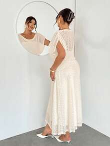 Firerie 大码优雅纯色纹理夏季连衣裙 - 杏色 - 查看 2