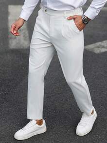 Manfinity Bizformal Pantalones casuales rectos de bolsillo color albaricoque para hombre - Albaricoque - Ver 4