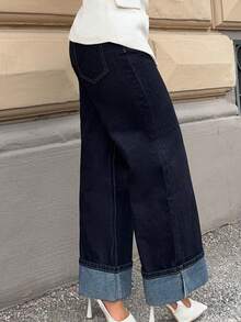 Jeta Ari Women's Vintage Washed Blue Straight Leg 7/8 Jeans, Cuffed Hem, Casual And Business Versatile Loose Fit Denim Pants, Autumn - Dark Wash - View 6