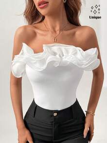 Firerie Lace Trimmed White Ladies' Bodysuit In Organza Fabric - White - View 2