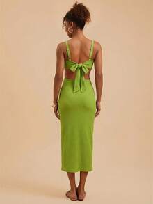 Travachic 女士碎花露背无袖连衣裙，度假风，夏季女装，夏季，女士度假装，女士夏季连衣裙 - 綠色 - 查看 2