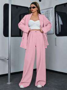 EURMUSE Loose Fit Casual Young Women's Suit Set - Baby Pink - View 6