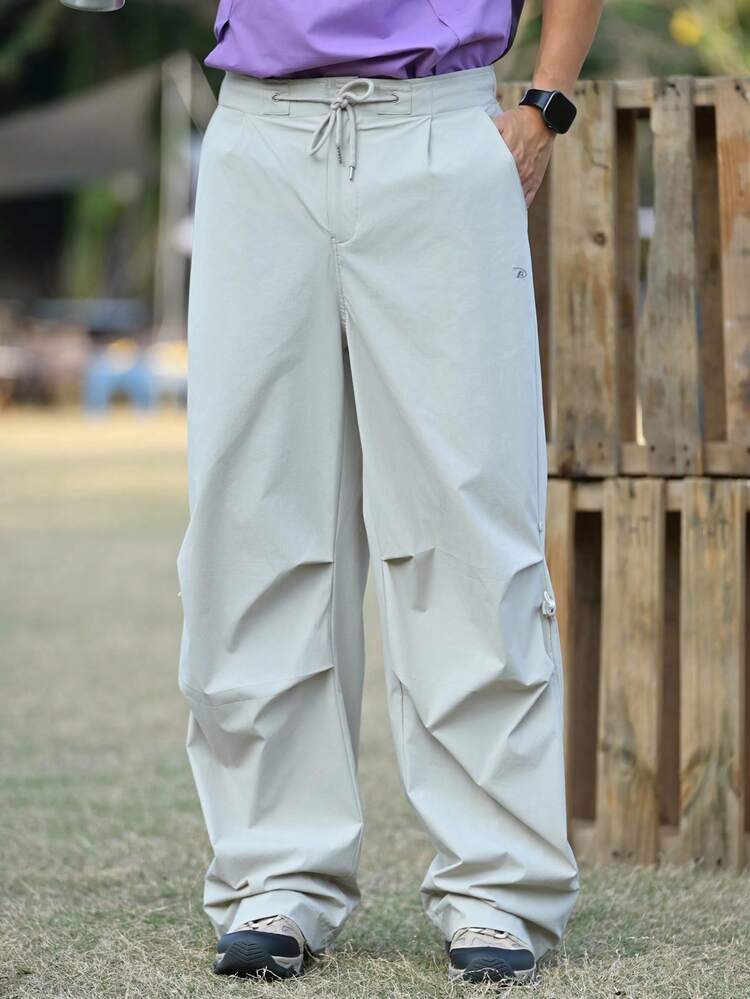 Apricot Pleated Outdoor Casual Pants For Men, Spring Summer
