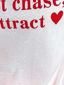 SHEIN 心形字母印花休闲圆领短袖女士睡衣套装 - 彩色 - 查看 7