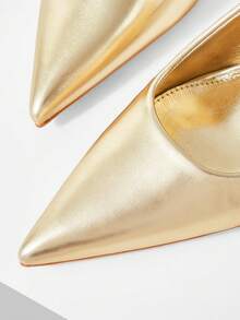 MOTF 尖头水钻装饰露跟高跟鞋 - 金色 - 查看 9