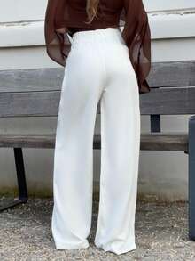 Jeta Ari 女士简约时尚白色阔腿裤，适合通勤，白色阔腿裤，高腰阔腿裤，白色西装裤，秋冬季。 - 白色 - 查看 2