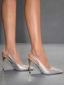 CUCCOO SZL 春秋新款金色钻石尖头镀金细跟时尚派对性感前卫优雅女士高跟鞋 - 金色 - 查看 9