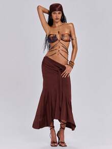 ROMWE Spring/Summer Y2K Babe Animal Print Tie-Dye Chain Decor Halter Top - Multicolor - View 3