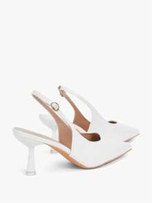 2025秋冬新款女士法式细跟露跟高跟鞋，尖头白色，百搭仙气单扣设计，优雅休闲舒适，猫跟鞋，高跟鞋，精致优雅 - 白色 - 查看 9