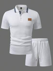 Manfinity CasualCool Bộ đồ nam thường ngày gồm áo polo tay ngắn và quần short cạp chun, thích hợp mặc hàng ngày. - trắng - Xem 7