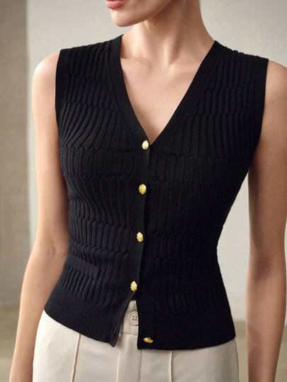 MOTF PREMIUM DAMEN GERIPPTE STRICK-KNOPF-VORDERSEITE STRICKJACKE