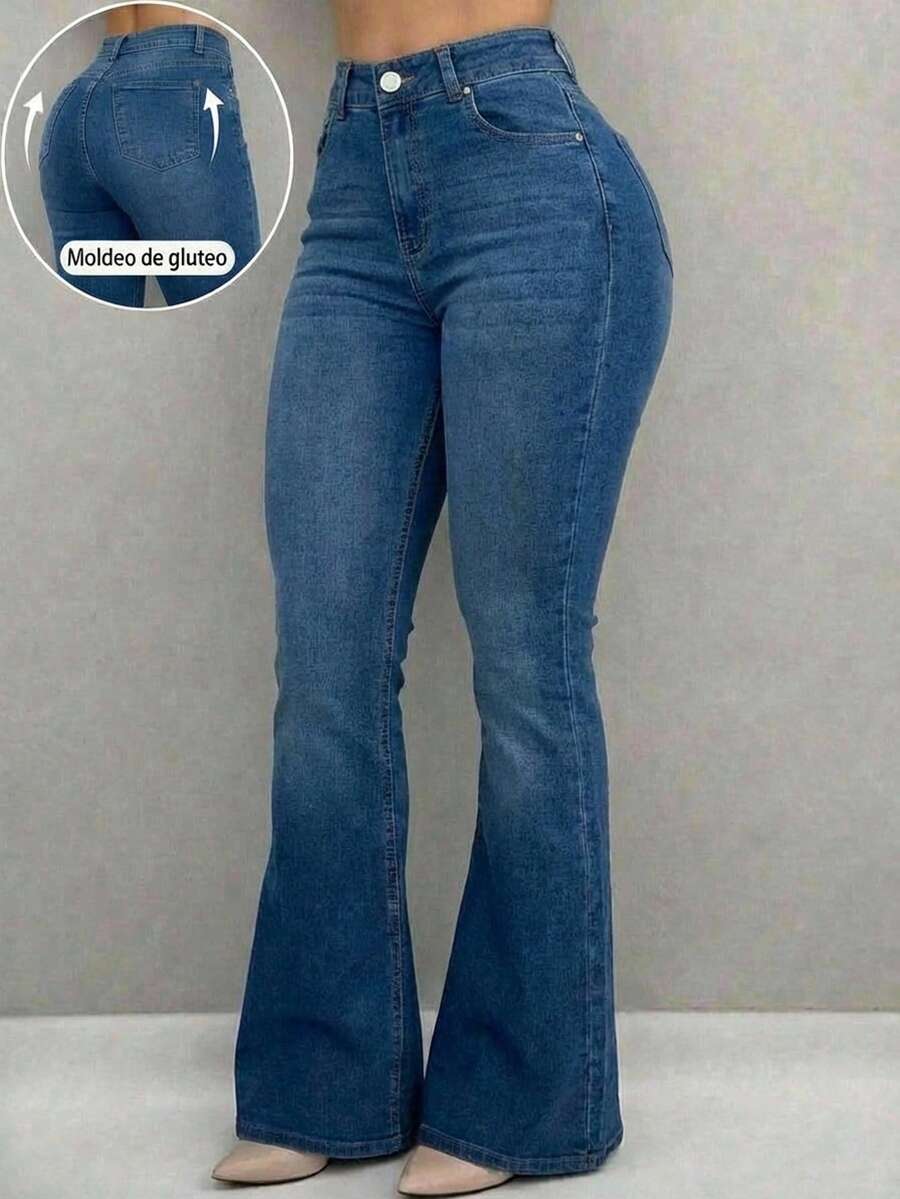 Pantalón De Mezclilla Stretch Para Mujer Corte Campana - Lavado ligero - Ver 1