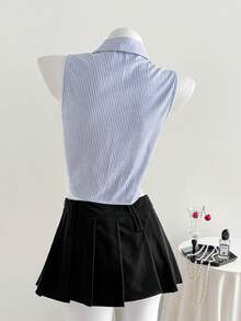 Comfortcana 1 pieza Blusa sin mangas tejida con corbata a juego Blusa sin mangas Tops preppy Ropa de trabajo para mujer Nuevos lanzamientos primavera/verano 2026 Conjuntos de verano de moda para mujer Atuendo de playa Salida Atuendos de vacaciones Blusa casual para mujer Estilo Y2K de los años 2000 Atuendos de verano para mujer Primavera Atuendos de primavera Ropa de primavera para mujer Vacaciones Ropa de fiesta de boda elegante Atuendos de vacaciones en la playa para mujer Casual, Día de San Valentín, Carnaval, Playa, Vacaciones, Ocio en casa, Calle, Universidad, Vintage americano Blusa casual - Azul - Ver 2