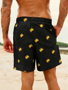 Manfinity Swimmode 男士螃蟹印花斜插口袋抽绳腰休闲沙滩短裤 - 彩色 - 查看 2