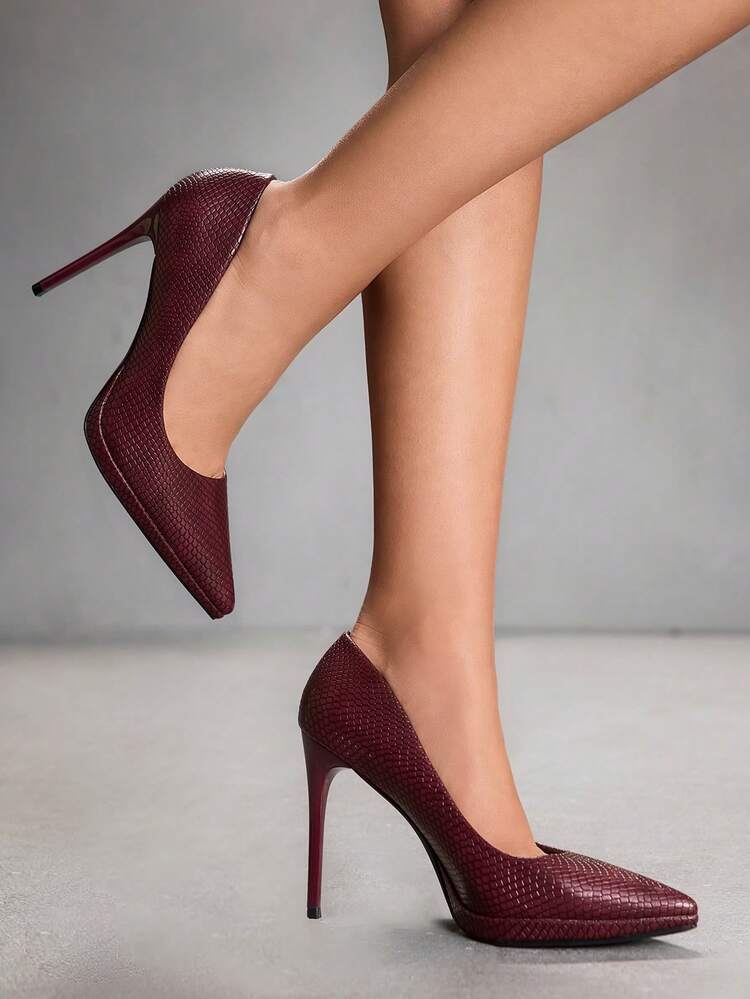 CUCCOO SZL Women's Fashion, Women's High-Heeled Shoes, Sprinkled Red, Light Board Water Table, Crocodile Pattern PU Material, Pointed Toe, Commute, Comfort, Indoor, Office, Street, Party, Travel, Vacation, Four Seasons, Suitable For Dresses, Jeans, Shorts