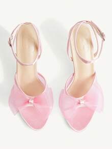 CUCCOO CHICEST New Pink Stiletto Pointed Fashion Bow Mesh Women's High-Heeled Sandals - Pink - View 4