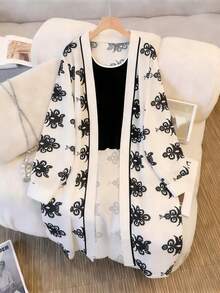 GlowEve Women's Floral Print Loose Thin Long Sleeve Jacket - Apricot - View 8