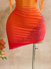 Soleia 大码女士渐变橙色水钻花卉荷叶边迷你连衣裙，适合度假、约会、下午茶、海滩、邮轮、海岛度假、城市旅行、音乐节、波西米亚风度假、派对等场合，可内穿或外穿，沙滩套装 - 彩色 - 查看 13